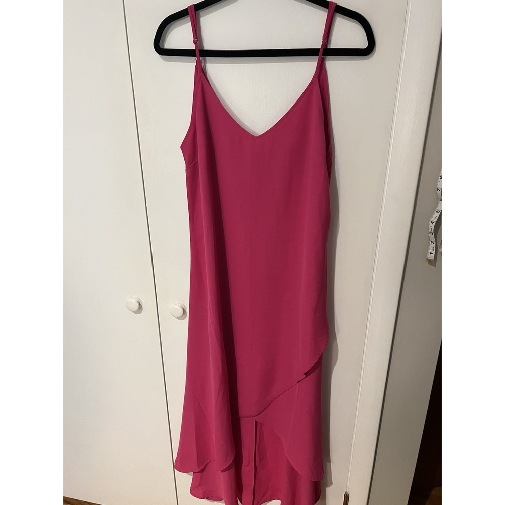 Lulu's Hot Pink Spaghetti Strap‎ Double V-Neck High-Low Hem Maxi Dress Sz M